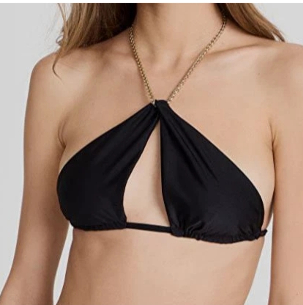 NWT PilyQ PQ Swim Black Gwen Chain Top Zebra High Waist Bikini Set Small - Picture 2 of 12